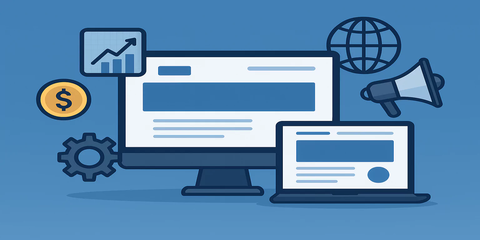 מסך מחשב ולפטופ ולידם כמה אייקונים מצויירים